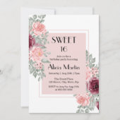 Bourgogne Roze Rose Bloem Zoet 16 Wit Verjaardag Kaart (Voorkant)