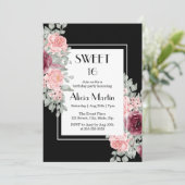 Bourgogne Roze Rose Bloem Zoet 16 Zwart Verjaardag Kaart (Staand voorkant)