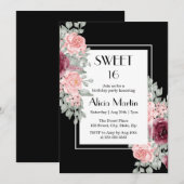 Bourgogne Roze Rose Bloem Zoet 16 Zwart Verjaardag Kaart (Voorkant / Achterkant)