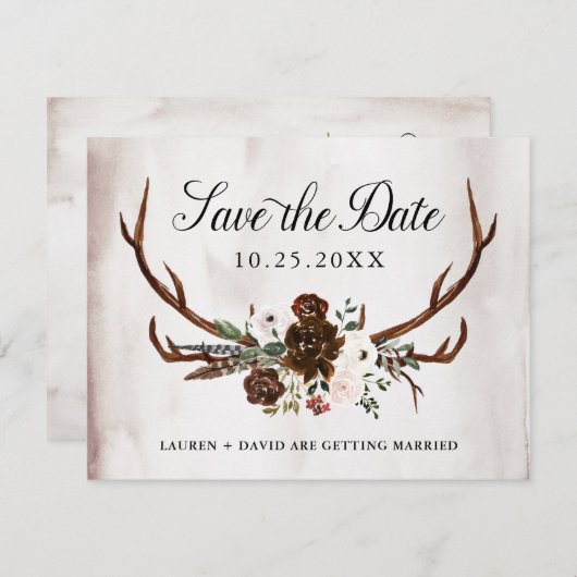 Bourgogne Roze Rose Bloemen Bruiloft Save the Date Aankondiging (Voorkant / Achterkant)