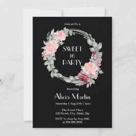 Bourgogne Roze Rose Elegant Flora Sweet 16 Verjaar Kaart