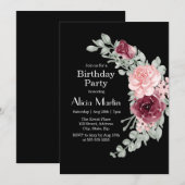 Bourgogne Roze Rose Elegant Flora Verjaardagsfeest Kaart (Voorkant / Achterkant)