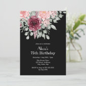 Bourgogne Roze Rose Elegante Flora 75e Verjaardag Kaart (Staand voorkant)