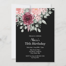 Bourgogne Roze Rose Elegante Flora 75e Verjaardag Kaart