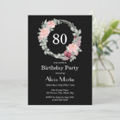 Bourgogne Roze Rose Elegante Flora 80ste verjaarda Kaart (Staand voorkant)