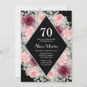 Bourgogne Roze Rose Flora Zwart 70ste verjaardag Kaart (Voorkant)