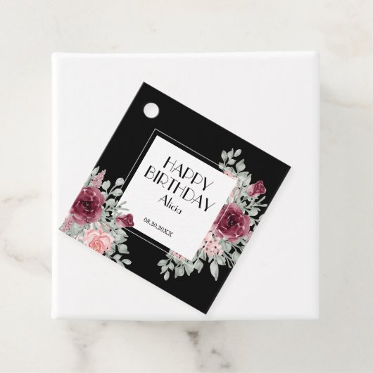 Bourgogne Roze Rose Flora Zwart Gelukkige Verjaard Bedankjes Labels (In situ)