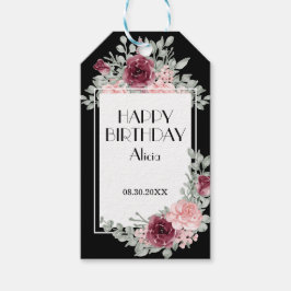 Bourgogne Roze Rose Flora Zwart Gelukkige Verjaard Cadeaulabel