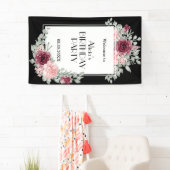Bourgogne Roze Rose Flora Zwart Gelukkige Verjaard Spandoek (Insitu)