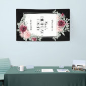 Bourgogne Roze Rose Flora Zwart Gelukkige Verjaard Spandoek (Beurs)