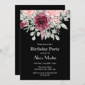 Bourgogne Roze Rose Flora Zwart Verjaardagsfeest Kaart (Voorkant / Achterkant)