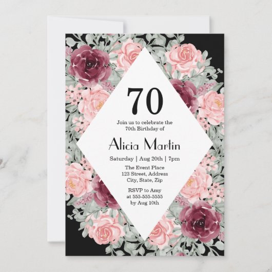 Bourgogne Roze Rose groen 70e verjaardag Kaart (Voorkant)