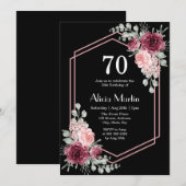 Bourgogne Roze Roze Groen Elegante Flora Verjaarda Kaart (Voorkant / Achterkant)