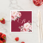 Bourgogne roze rozen bloemen monogram verjaardag servet (Insitu)