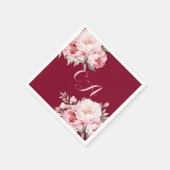 Bourgogne roze rozen bloemen monogram verjaardag servet (Hoek)