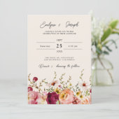 Bourgogne Roze Rustieke Bloemen Waterverf Bruiloft Kaart (Staand voorkant)