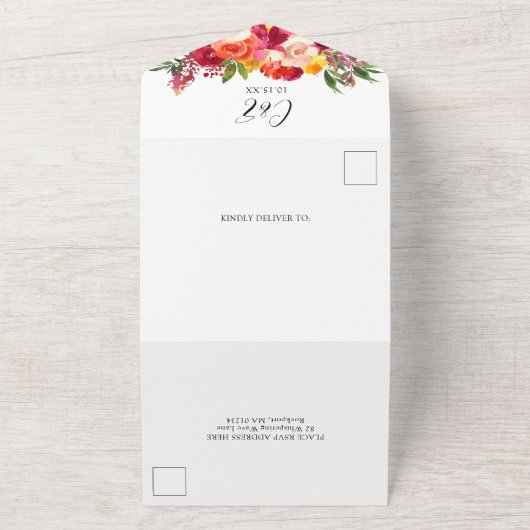 Bourgogne Roze Sinaasappel Geel Bloemen All In One Uitnodiging (Buitenkant)