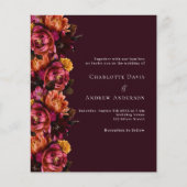 Bourgogne roze sinaasappel moody bruiloft uitnodig (Voorkant)