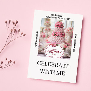 Bourgogne roze taart foto 50ste Verjaardag Party Kaart