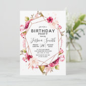 Bourgogne Roze Terrarium Verjaardagsfeest Uitnodig Kaart (Staand voorkant)