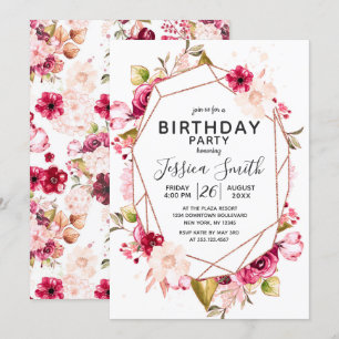 Bourgogne Roze Terrarium Verjaardagsfeest Uitnodig Kaart