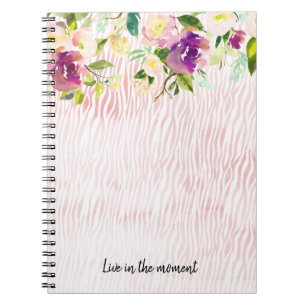 Bourgogne Roze Waterverf Bloemen Dierenprint Notitieboek