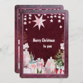 Bourgogne Roze Winter Vakantie wenskaart (Voorkant / Achterkant)