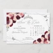 Bourgogne Roze & Zilver Quinceañera Save The Date Kaart (Voorkant)