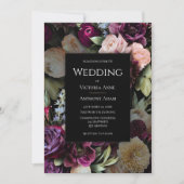 Bourgogne Roze & Zwart Elegant Bloemen Bruiloft Kaart (Voorkant)