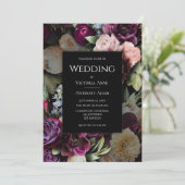 Bourgogne Roze & Zwart Elegant Bloemen Bruiloft Kaart (Staand voorkant)