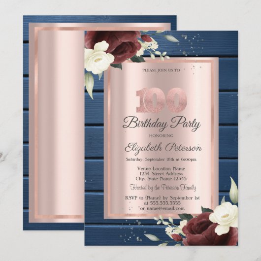 Bourgogne Rozen, Blauw Hout Roos Goud 100e Verjaar Kaart (Voorkant / Achterkant)