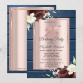 Bourgogne Rozen, Blauw Hout Roos Goud 25e Verjaard Kaart (Voorkant / Achterkant)