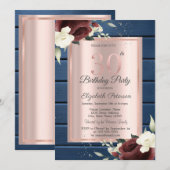 Bourgogne Rozen, Blauw Hout Roos Goud 30e Verjaard Kaart (Voorkant / Achterkant)