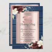 Bourgogne Rozen, Blauw Hout Roos Goud 35e Verjaard Kaart (Voorkant / Achterkant)