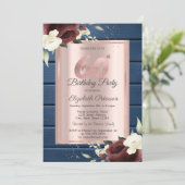 Bourgogne Rozen, Blauw Hout Roos Goud 60e Verjaard Kaart (Staand voorkant)