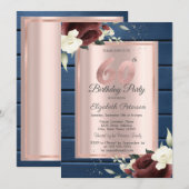 Bourgogne Rozen, Blauw Hout Roos Goud 60e Verjaard Kaart (Voorkant / Achterkant)