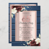 Bourgogne Rozen, Blauw Hout Roos Goud 65e Verjaard Kaart (Voorkant / Achterkant)