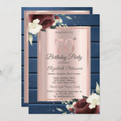 Bourgogne Rozen, Blauw Hout Roos Goud 70e Verjaard Kaart (Voorkant / Achterkant)