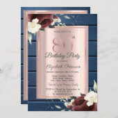 Bourgogne Rozen, Blauw Hout Roos Goud 80e Verjaard Kaart (Voorkant / Achterkant)