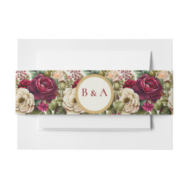 Bourgogne Rozen Bloemen Monogram Trouwbuik Band Uitnodigingen Wikkel