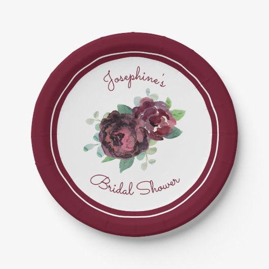 Bourgogne Rozen Bloemen Vrijgezellenfeest Papieren Bordje (Voorkant)
