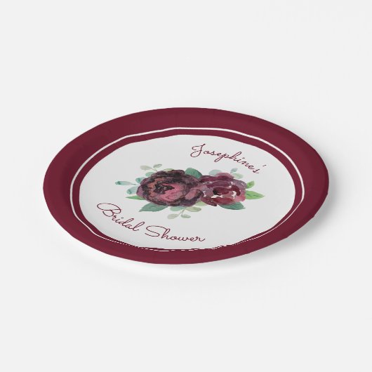 Bourgogne Rozen Bloemen Vrijgezellenfeest Papieren Bordje (Gekanteld)