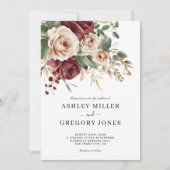 Bourgogne Rozen Bloemenbruiloft Uitnodiging (Voorkant)