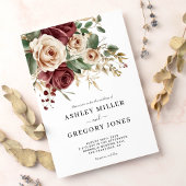 Bourgogne Rozen Bloemenbruiloft Uitnodiging