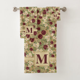 Bourgogne Rozen & Bloesems Monogrammed Bad Handdoek