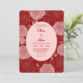 Bourgogne Rozen bruiloft uitnodiging (Staand voorkant)
