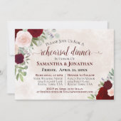 Bourgogne Rozen Elegante bruiloft repetitie diner Kaart (Voorkant)