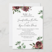 Bourgogne Rozen en Eucalyptus Wedding Kaart (Voorkant)