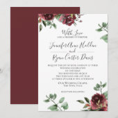 Bourgogne Rozen en Eucalyptus Wedding Kaart (Voorkant / Achterkant)