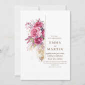 Bourgogne Rozen en goudstof Elegante bruiloft Kaart (Voorkant)